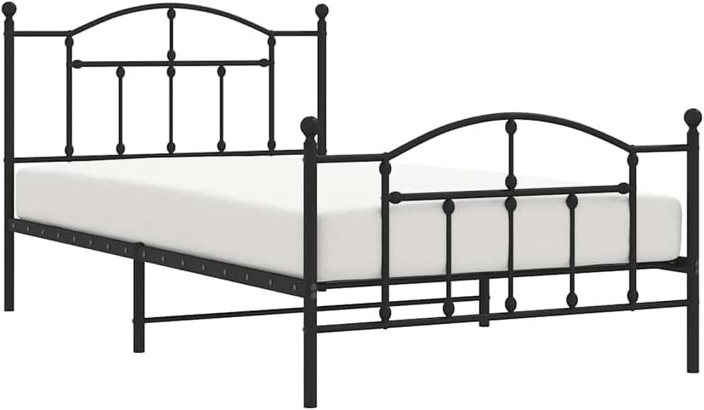 Twin XL Metal Bed Frame with Footboard Black Platform Bed Frame Heavy Duty Steel No Box Spring Needed Sturdy Bedframe for Bedroom Underbed Storage Space Saving Furniture 39.4'x78.7'