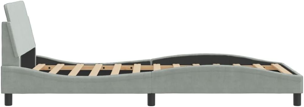 Light Gray Velvet Upholstered Bed Frame Single Size Modern Platform Bed with Ample Storage Space Sturdy Plywood Construction for Bedroom
