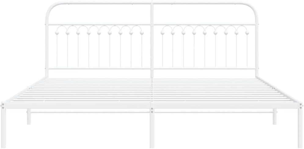 White Steel Full Bed Frame with Headboard, Traditional Rectangular Design, Durable Metal Construction and Easy Assembly, Powder-Coated Finish for Bedroom and Guest Room Use