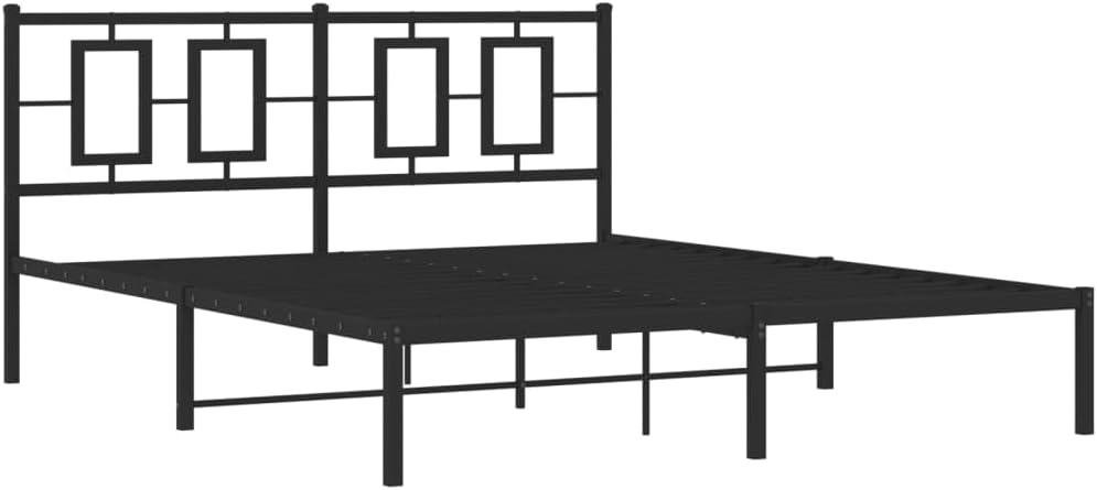 Metal Bed Frame with Headboard Queen Size Black Steel Platform Bedframe 59.1'x78.7' Sturdy Underbed Storage Space for Bedroom Furniture