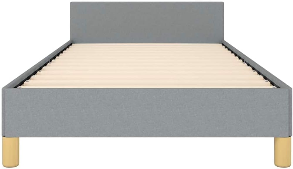 Light Grey Twin Bed Frame with Headboard, Durable Upholstered Platform Frame with Breathable Slats for Modern Bedroom Decor, Easy Assembly Included