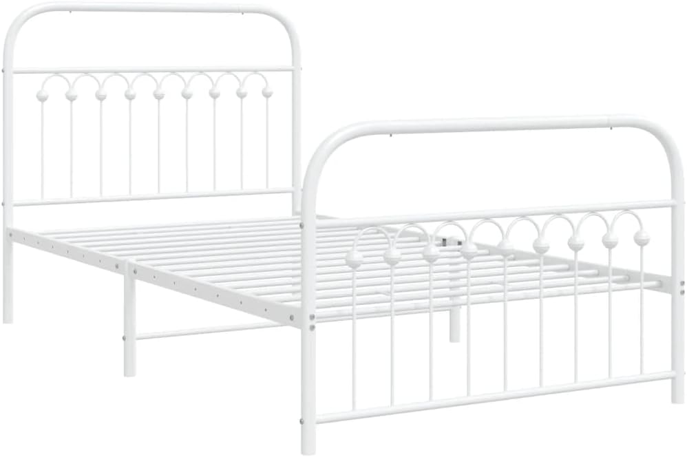 White Steel Twin Bed Frame with Modern Rectangular Design, 4-Piece Set for Sturdy Support and Breathable Comfort, Durable Metal Construction with Space-Saving Features