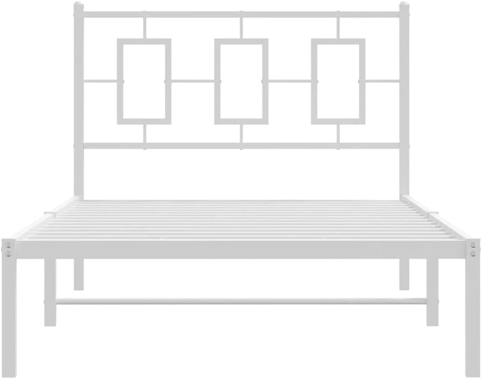 Metal Twin Bed Frame with Headboard White 39.4'x78.7' Platform Bed Frame Sturdy Steel Construction Underbed Storage Space for Bedroom Guest Room