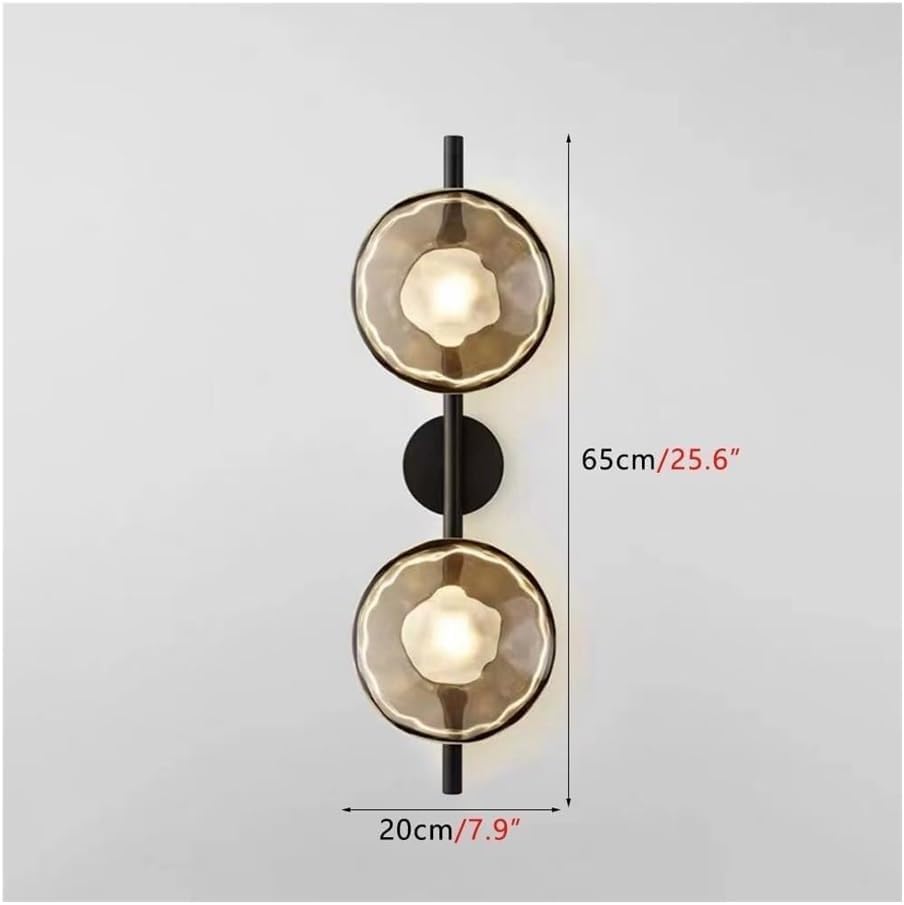 Aplique de pared LED de latón cepillado - Lámpara geométrica de Cristal, luminaria de Hierro posmoderna de 2 Luces, Estilo nórdico para dormitorio, sala de Estar o pasillo, 65 cm de Alto