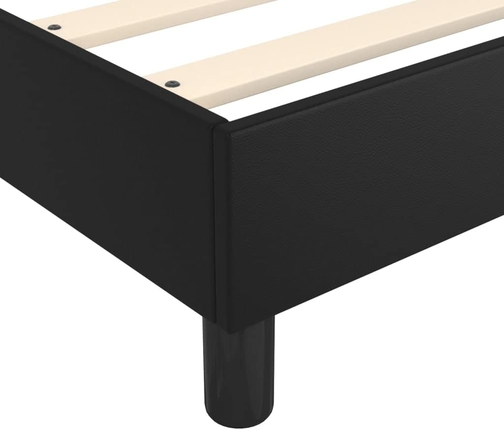 Twin XL Upholstered Bed Frame Black Faux Leather with Cushioned Headboard Stylish and Durable for Bedroom Guest Room or Dorm
