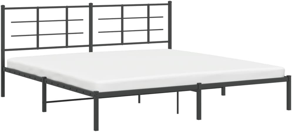 Black Powder-Coated Steel Double Bed Frame with Chic Headboard and Underbed Storage, 4-Piece Modern Bedroom Furniture Set for Enhanced Stability and Space Efficiency