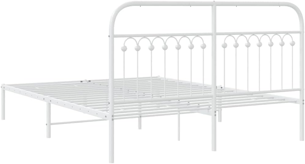 Steel Bed Frame with Headboard White Queen Size 59.1'x78.7' Platform Bed Frame Metal Slats Underbed Storage Space for Bedroom Furniture