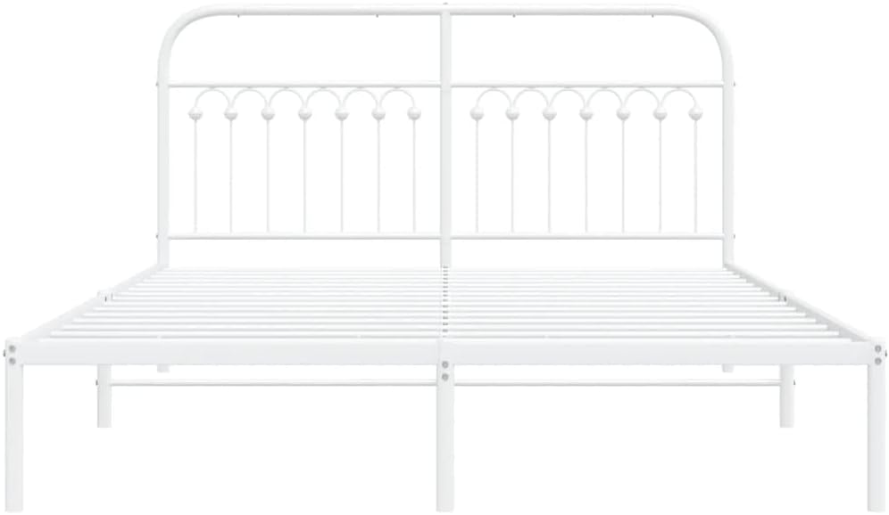 King Size Metal Bed Frame with Elegant Headboard, White Powder-Coated Steel Structure for Enhanced Support and Durability, 4-Piece Set for Modern Bedroom Decor