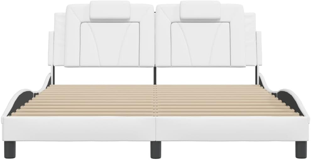 Bed Frame with Headboard 59.8'x79.9' Faux Leather Upholstered Platform Bed Frame Queen Size Modern Waved Design for Bedroom Decor