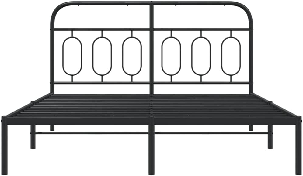 Queen Metal Bed Frame with Steel Headboard Platform Bedframe Black Sturdy Underbed Storage Space No Mattress Included for Bedroom Furniture