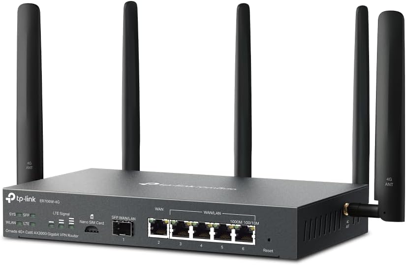 TP-Link ER706W-4G Omada 4G+ Cat6 AX3000 Gigabit VPN Gateway Router | Wi-Fi 6 AX3000 Dual Band with LTE | Supports Omada Mesh | Easy Set-up