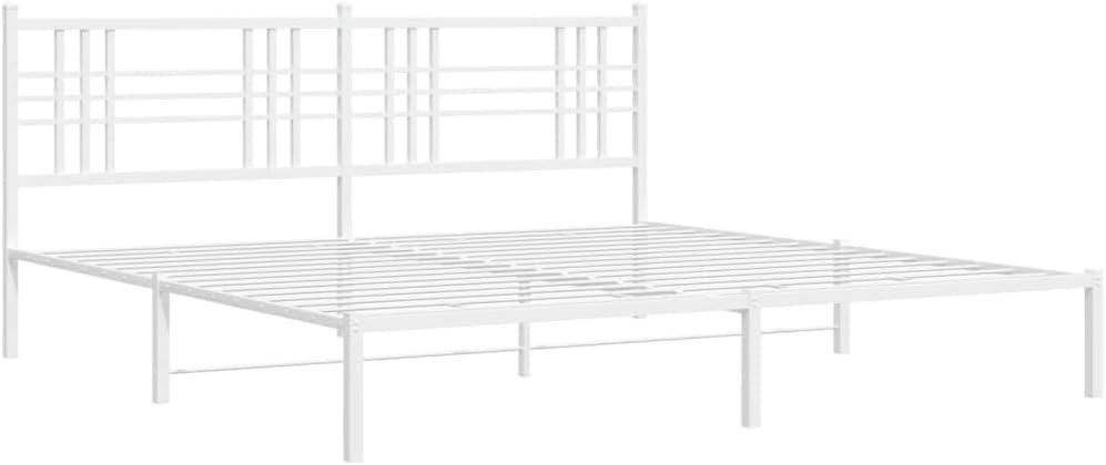 White Powder-Coated Steel Double Modern Bed Frame with Headboard, 76.0 in Wide 80.0 in Long, Durable Metal Construction for Adults and Guests, Contemporary Design, Sturdy
