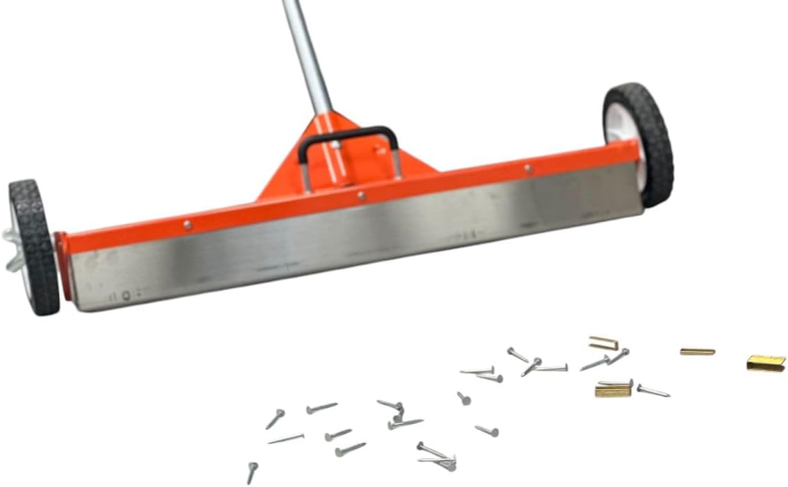 Zeluga 10-494 30 inch Rolling Magnetic Sweeper with Wheels, Powerful Magnets Box with Quick Release Handle, Orange