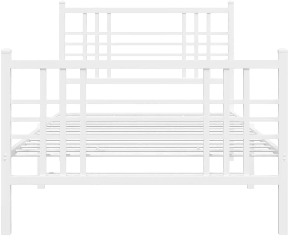 Metal Bed Frame with Footboard White Steel Platform Bed Frame 39.4'x78.7' Heavy Duty Storage Underbed Space for Queen Twin Mattress Bedroom Furniture