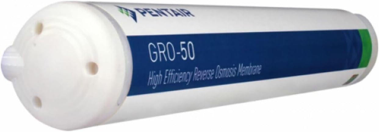 Pentair GRO-50EN 1:1 Reverse Osmosis Membrane Replacement Filter – 50 GPD High-Efficiency RO Cartridge with Flow Control, Check Valve and Quick Connect Fittings for Under-Sink Water Filtration 4004424
