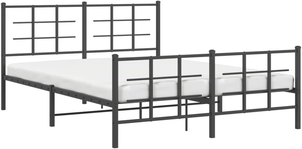Metal Bed Frame Queen Size with Footboard Black 59.1x78.7 Inches Sturdy Steel Platform Bed Frame with Underbed Storage Space for Bedroom