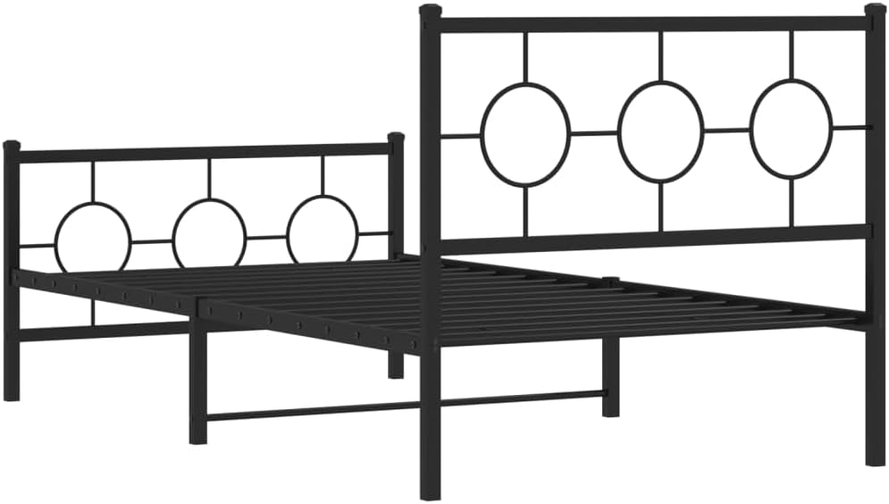 Metal Bed Frame with Footboard Queen Size Platform Bed Frame Black 39.4'x78.7' Sturdy Steel Construction Underbed Storage Space for Bedroom Furniture