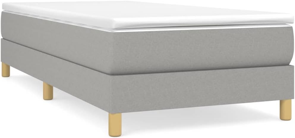 Twin Bed Frame Light Gray Upholstered Fabric Platform Bedframe Modern Design Space-Saving for Small Bedroom and Guest Room