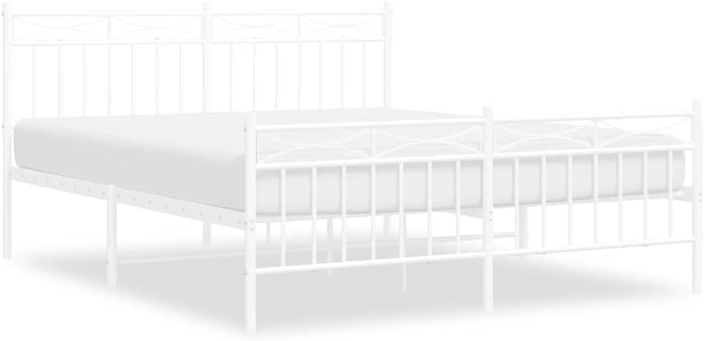 King Size Bed Frame White Powder-Coated Steel, 4-Piece Sturdy Metal Platform with Open Base for Underbed Storage and Easy Assembly, Timeless Design for Bedroom, Durable