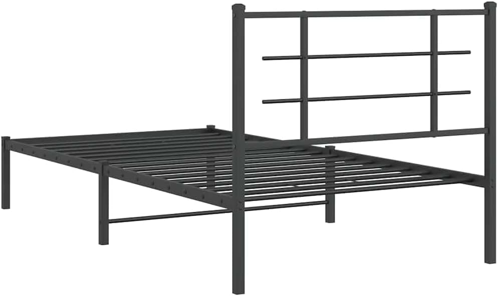 Black Powder-Coated Steel Twin Modern Bed Frame with Headboard, 4-Piece Sturdy Metal Bed Frame Set for Adults, Space-Saving Storage Design, Durable Construction