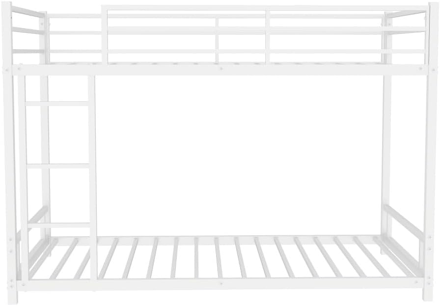 Twin Over Full Metal Bunk Bed, with Ladder & Full-Length Guardrail for Teens Adults, Noise Free (White + Metal + Metal-1)