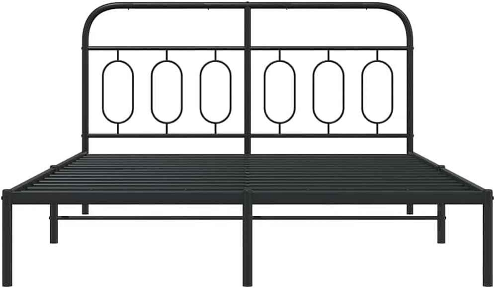Modern Black Steel King Size Bed Frame 59x79 Inches with Solid Headboard, Sturdy Rectangular Metal Bed Frame for Bedroom, Durable Powder-Coated Finish, Heavy Duty Support up