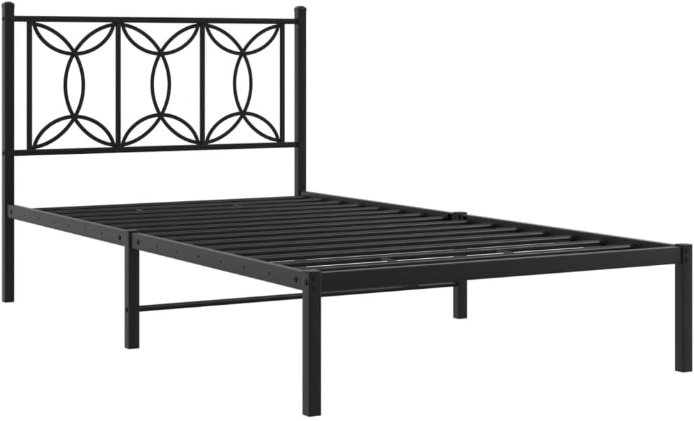 Metal Bed Frame with Headboard Black Steel Platform Base 39.4'x78.7' Queen/Twin Size Sturdy Bedframe for Bedroom Furniture Underbed Storage Space