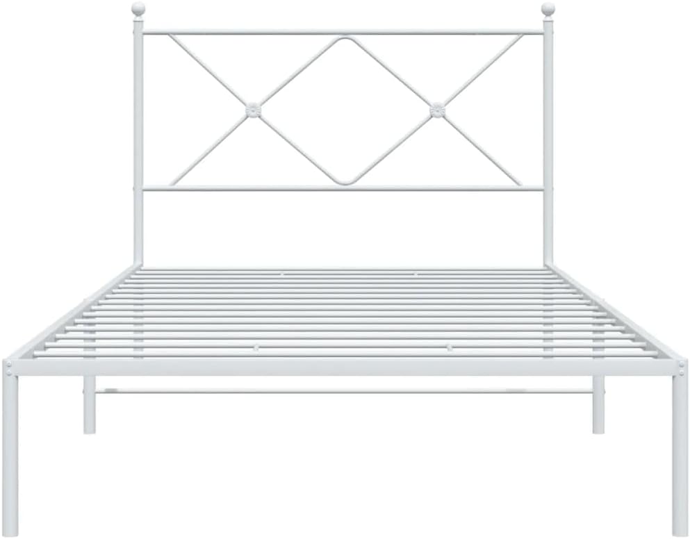 Metal Bed Frame with Headboard White Queen/Twin Size Steel Platform Bed Frame 39.4'x78.7' No Mattress Needed Sturdy Bedframe with Underbed Storage for Bedroom Furniture