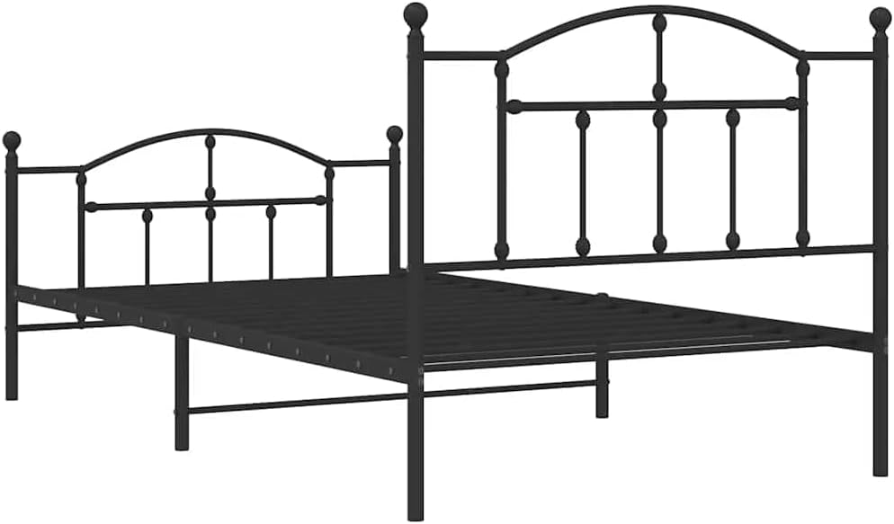 Twin XL Metal Bed Frame with Footboard Black Platform Bed Frame Heavy Duty Steel No Box Spring Needed Sturdy Bedframe for Bedroom Underbed Storage Space Saving Furniture 39.4'x78.7'