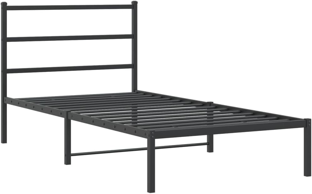 Twin Bed Frame Black Steel Modern Platform Bed with Storage and Elegant Headboard Sturdy Metal Frame for Bedroom Guest Room