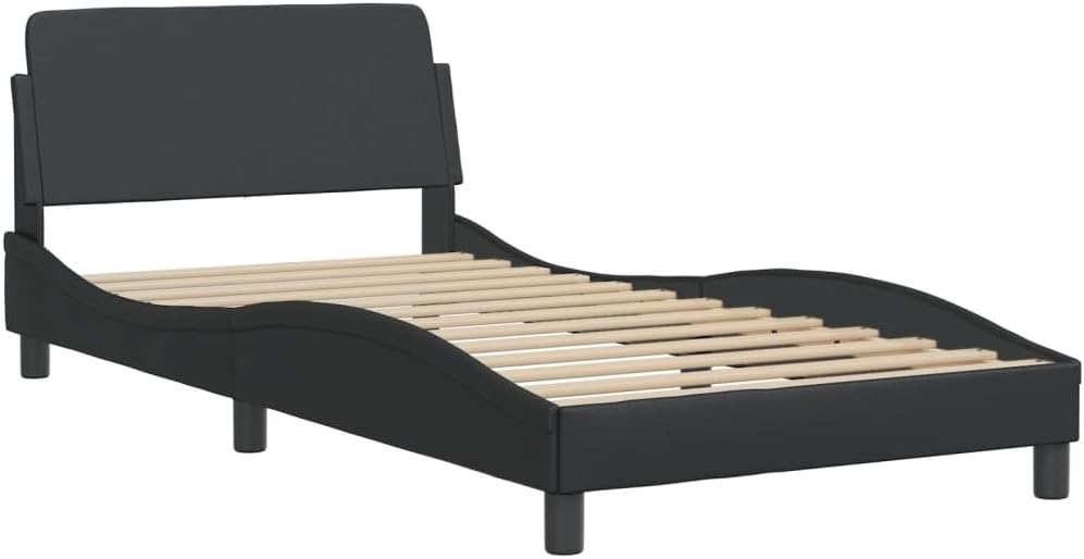 Twin Bed Frame with Headboard 39.4'x74.8' Faux Leather Platform Bed Frame Black Modern Upholstered Bedframe for Bedroom Furniture