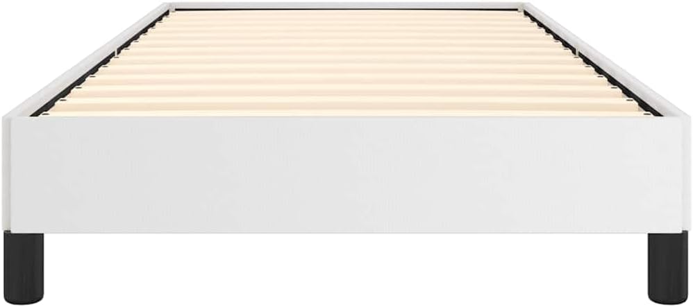 Twin Bed Frame White 39.4'x74.8' Platform Bed Frame with Faux Leather Upholstery No Box Spring Needed Sturdy Wood Slats Modern Bedroom Furniture