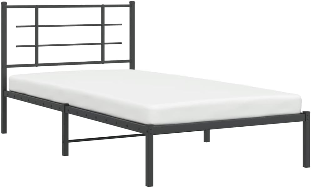 Metal Bed Frame with Headboard Black Queen Platform Bed Frame Steel Construction Underbed Storage for Bedroom Furniture