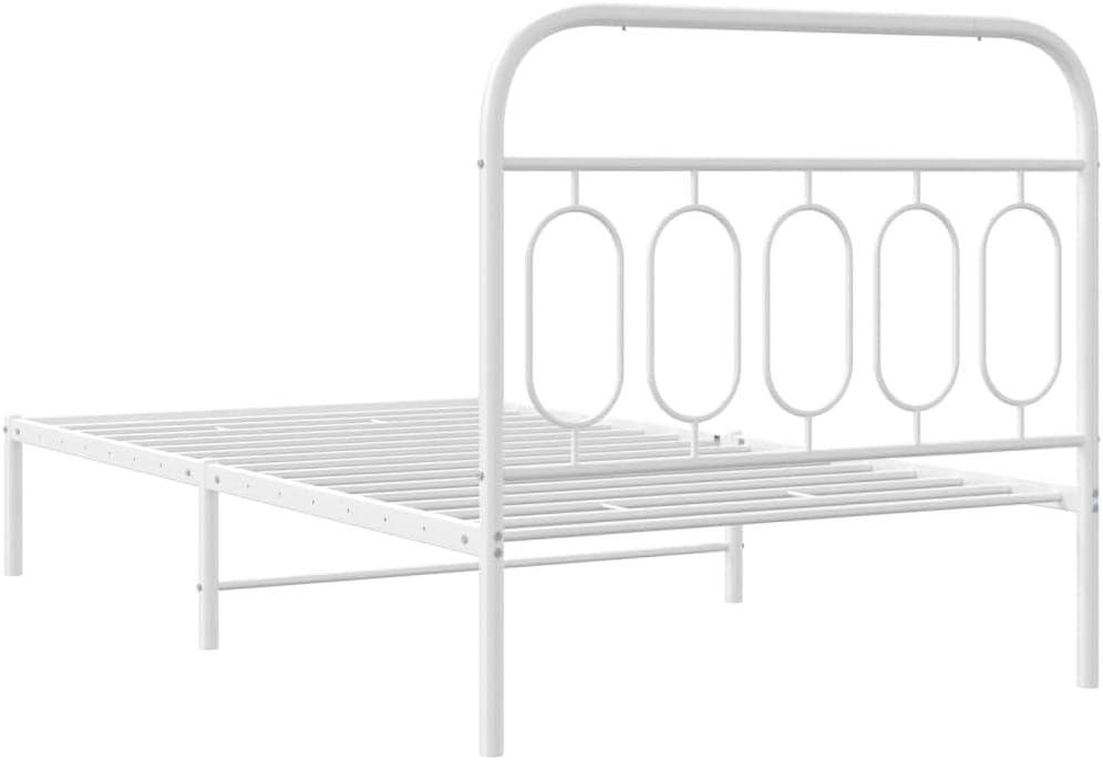 Twin Bed Frame White Steel Modern Platform Design with Storage Space Rectangular Bedframe for Bedroom Furniture