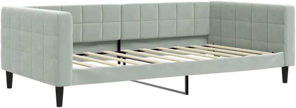 Light Gray Velvet Day Bed Frame Convertible Sofa to Bed, 4-Piece Upholstered Set with Sturdy Plywood Frame for Living Room Guest Room Bedroom, Minimalist Design Space Saving