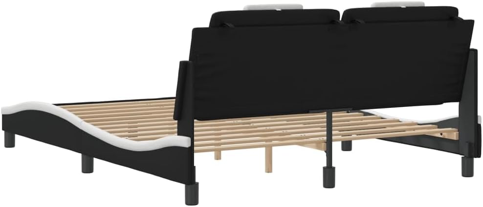 Modern Faux Leather Queen Size Bed Frame Upholstered with Cushioned Headboard and Adjustable Armrests Black Indoor Furniture for Stylish Bedroom Decor