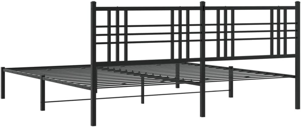 Black Powder-Coated Steel Double Bed Frame with Underbed Storage, Rectangular Metal Frame for Bedroom, Durable Construction and Easy Assembly