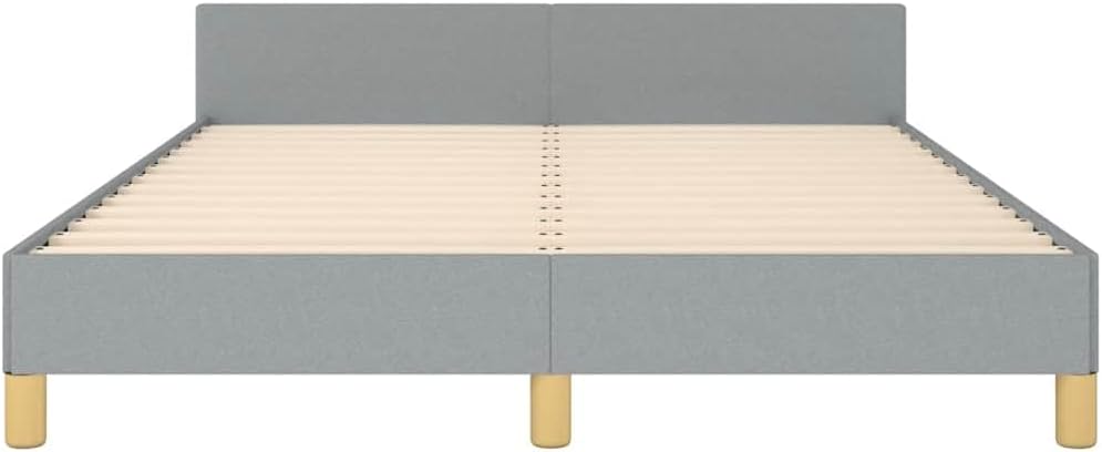 Full Bed Frame with Headboard Light Gray Fabric Platform Bed Frame No Box Spring Needed Sturdy Wood Slats Support Modern Bedframe for Bedroom Furniture