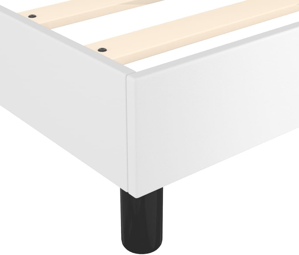 Twin Bed Frame White Faux Leather Platform Bed Frame with Plywood Slats Sturdy Supportive Legs Bedroom Furniture for Home