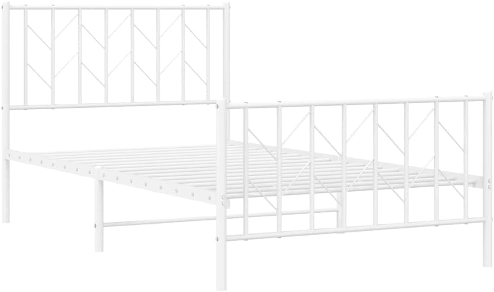 White Metal Bed Frame Single Size with Under Bed Storage Sturdy Steel Platform Base Modern Minimalist Design for Bedroom Guest Room