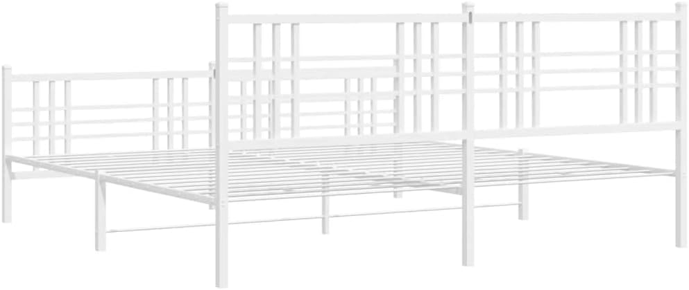 White Steel Double Bed Frame Rectangular Heavy-Duty Metal Platform with Breathable Design, Sturdy Construction and Versatile Style, 78.0 in x 81.5 in x 35.4 in Dimensions