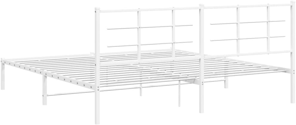 Metal Bed Frame with Headboard White King Size 76'x79.9' Steel Platform Bed Frame for Bedroom Furniture Durable Sturdy Design with Underbed Storage Space