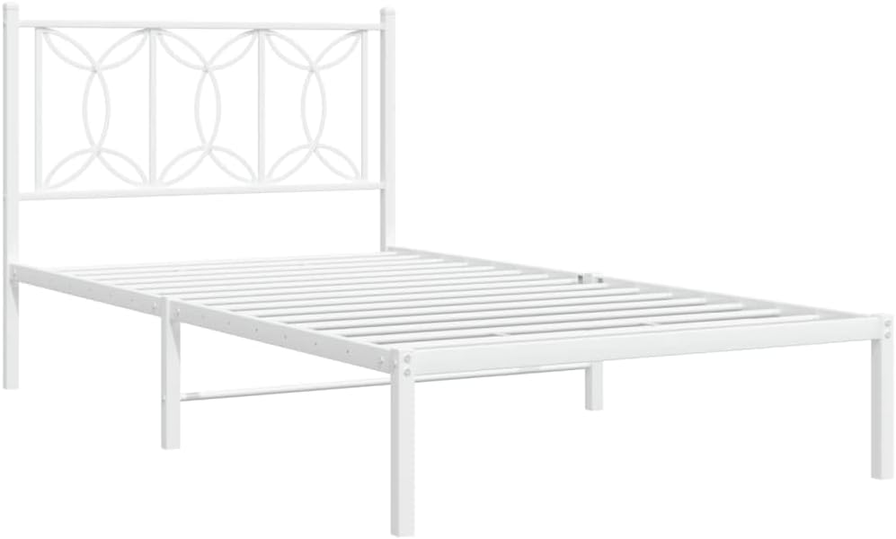 Twin Size Metal Bed Frame with Headboard White Sturdy Steel Platform Bedframe Underbed Storage Space 39.4'x78.7' for Bedroom Guest Room