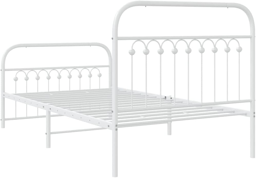 White Steel Twin Bed Frame with Modern Rectangular Design, 4-Piece Set for Sturdy Support and Breathable Comfort, Durable Metal Construction with Space-Saving Features