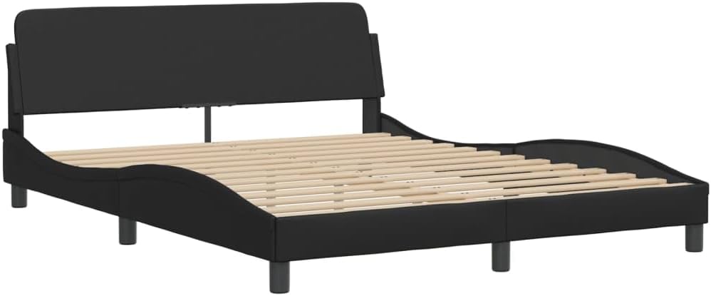 Queen Size Bed Frame in Black Faux Leather with Under Bed Storage, Modern Upholstered Platform Design for Bedroom, Solid Pine Wood Construction and Easy Assembly