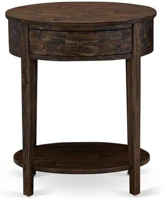 East West Furniture GB28F-1HI07 2-Piece Granbury Bedroom Furniture Set with Button Tufted Full Size Bed and a Distressed Jacobean Small End Table - Brown faux Leather with Brown Texture and Black Legs