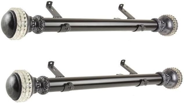 Maykoosh Steel Curtain Rods Set - 12-20 Inch Black Rods with Resin Finials - Single Rods for Windows