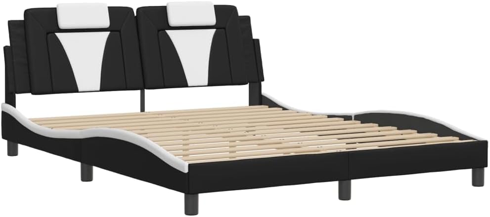 Modern Faux Leather Queen Size Bed Frame Upholstered with Cushioned Headboard and Adjustable Armrests Black Indoor Furniture for Stylish Bedroom Decor