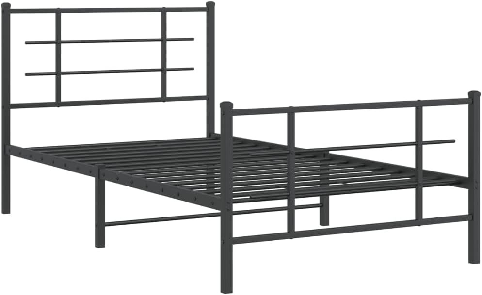 Metal Bed Frame with Footboard Black Twin Size Platform Bed Frame Sturdy Steel Construction Underbed Storage Space for Bedroom, Guest Room