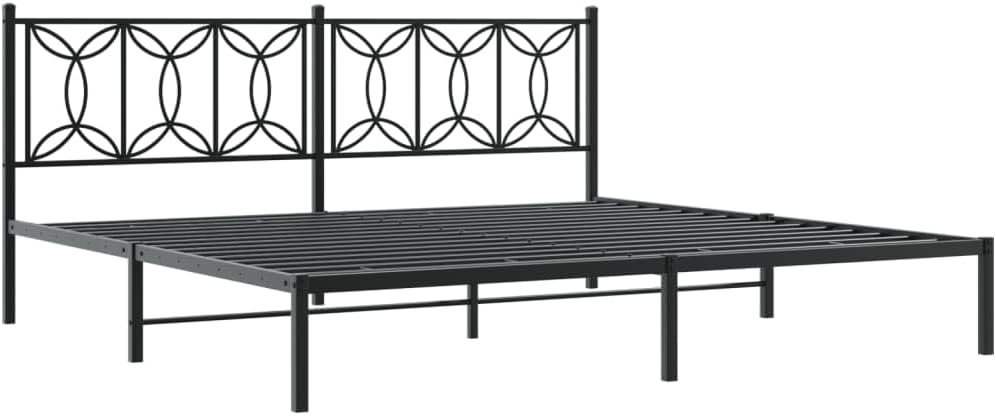 Metal Bed Frame with Headboard Black King Size 76'x79.9' Steel Platform Bed Frame Sturdy Durable Underbed Storage Space for Bedroom Furniture